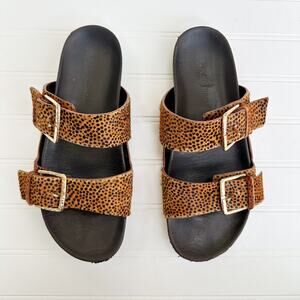 Ulla Johnson Calf Hair Leopard Cheetah Print Double Strap Sandals Brown Black 38